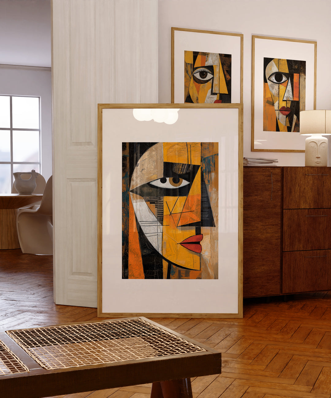 Fragments of Expression Cubism Trio Wall Art,livingroom,timber border