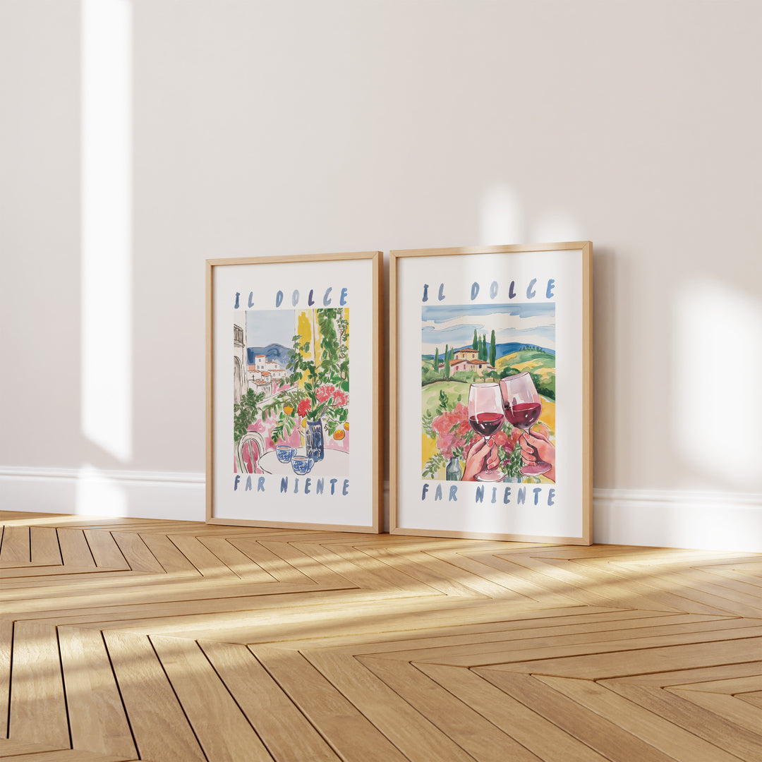 Dolce Far Niente Wall Art Pair,dining room,timber border