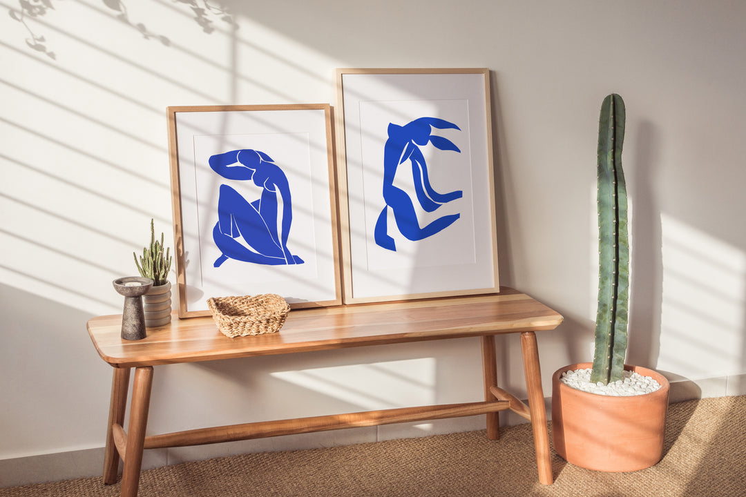 Henri Matisse Blue Papiers Decoupes Pair,gallery wall,living room, timber border