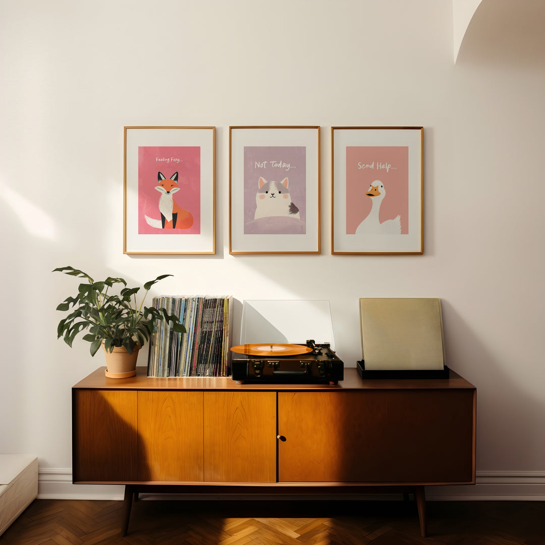 Trio Wall Art Cute Animal Quote Prints.gallery wall,timber border