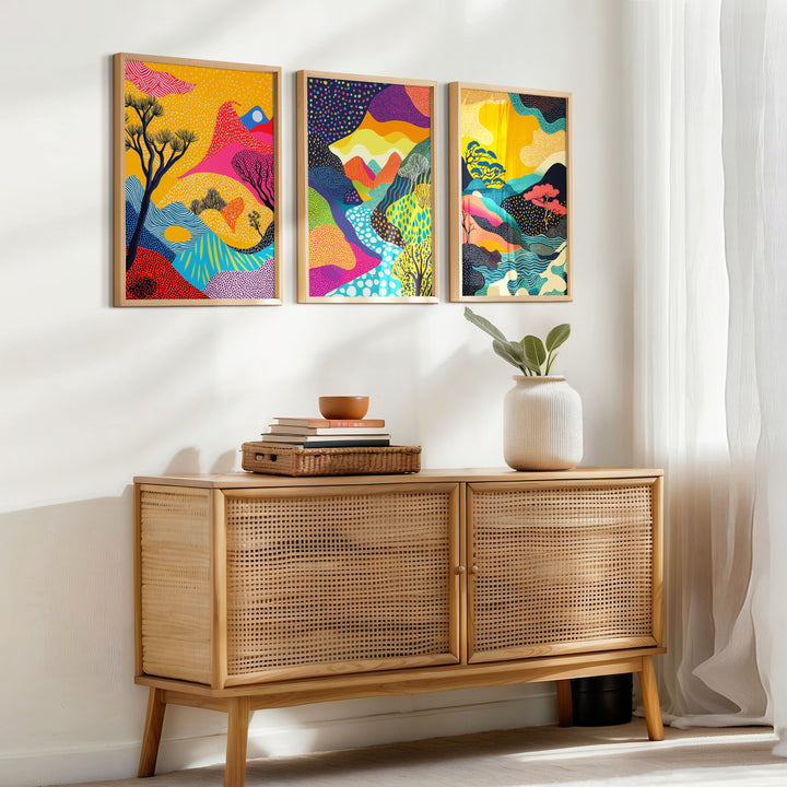 Japanese Abstract Pop Art Trio,gallery,living room,white border 