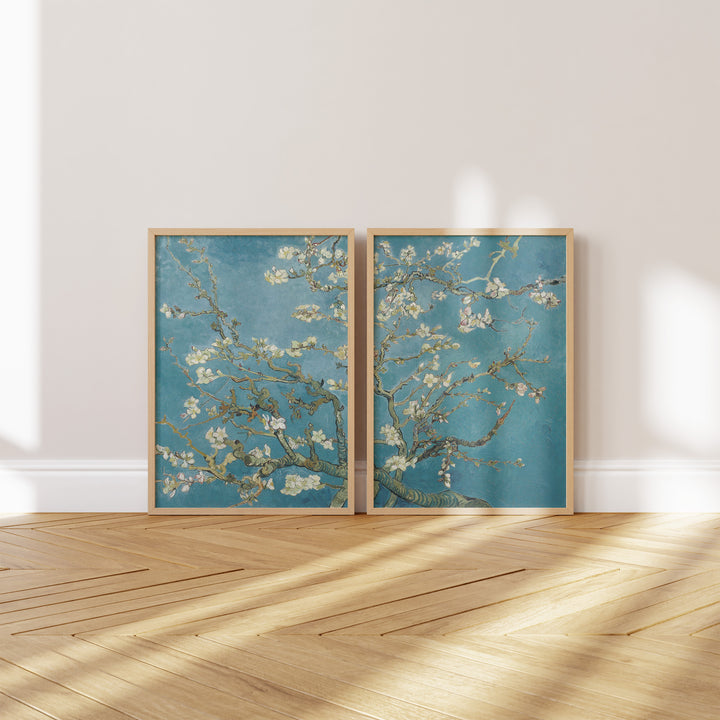 Almond Blossom Pair by Vincent Van Gogh,living room,timber border