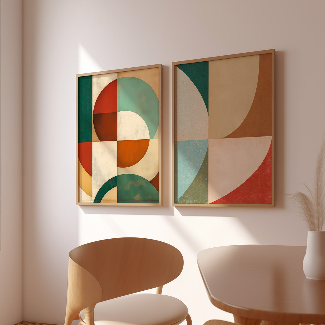 Geometric Series of Colours Abstract Set of 2,gallery wall,timber border