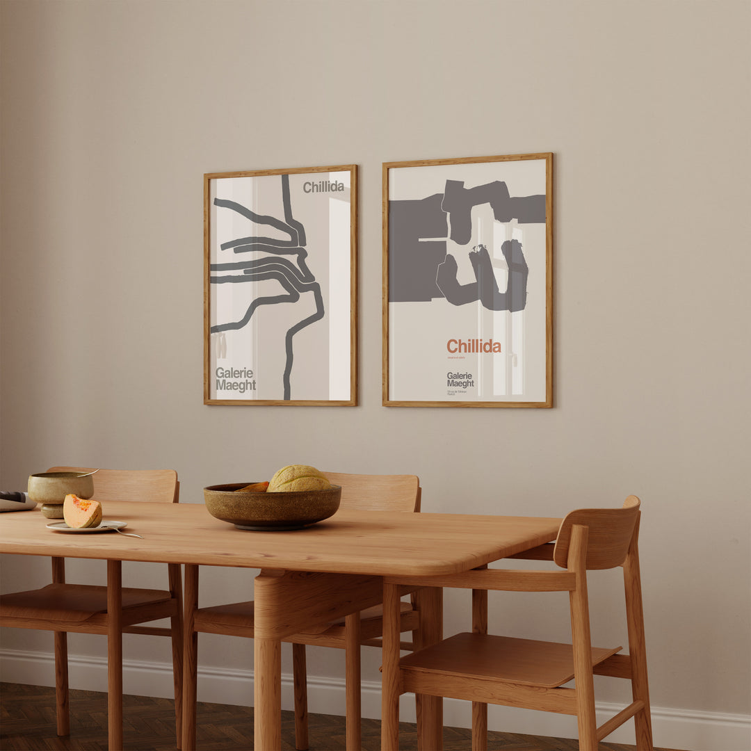 Chillida Galerie Maeght Wall Art Pair,dinning room,timber border