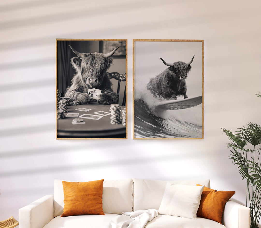 Retro Highland Cow Series Set of 2,living room,timber border