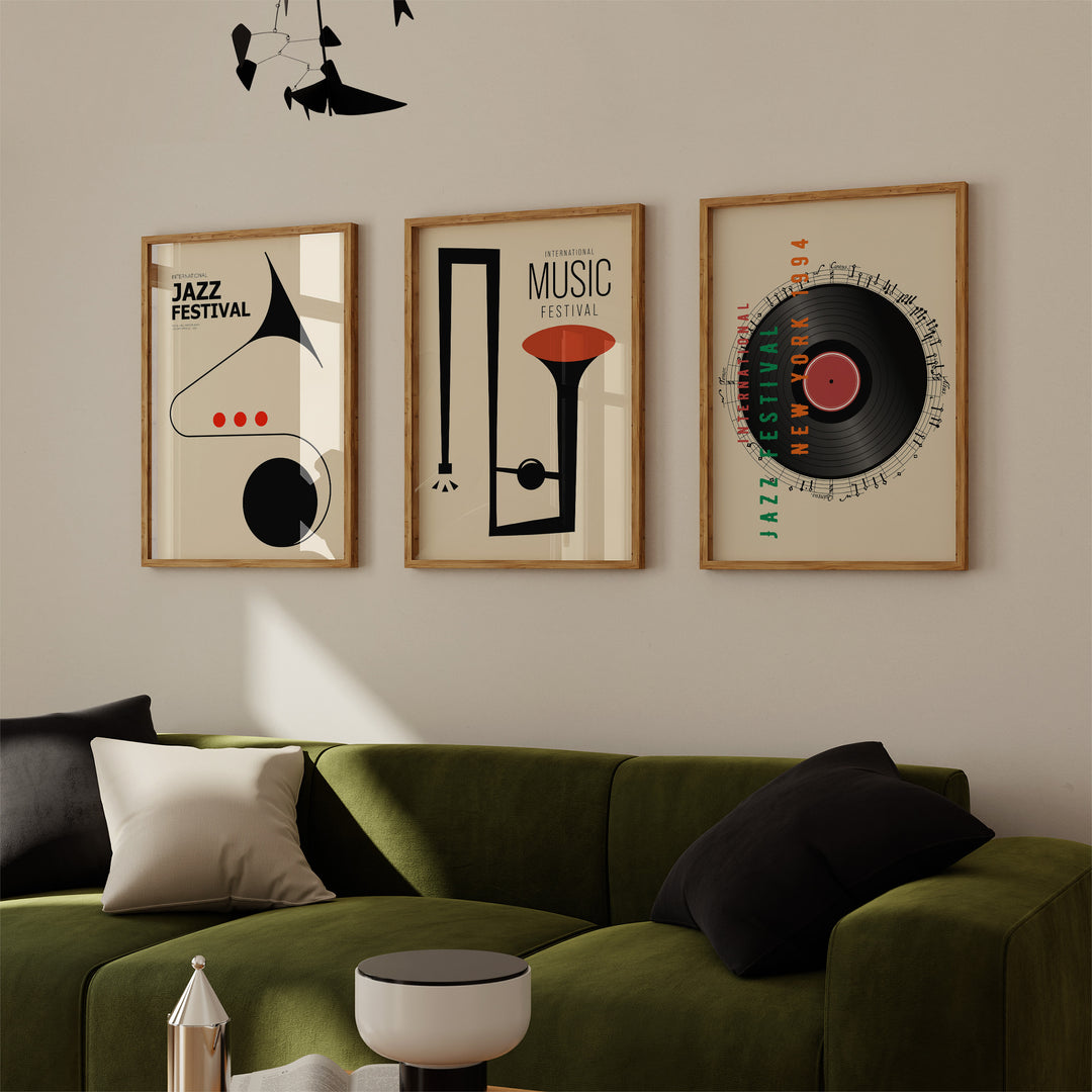 Jazz Vintage Festival Trio Music Prints,living room,timber border