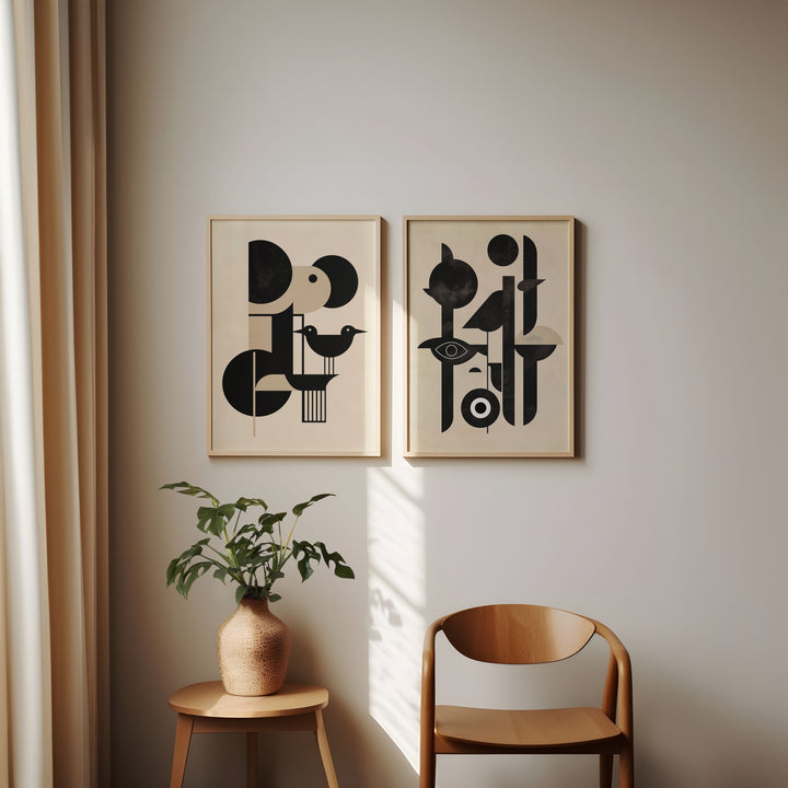 Set of 2 Abstract Geomtric Totem Aviery Wall,gallery wall,timber border