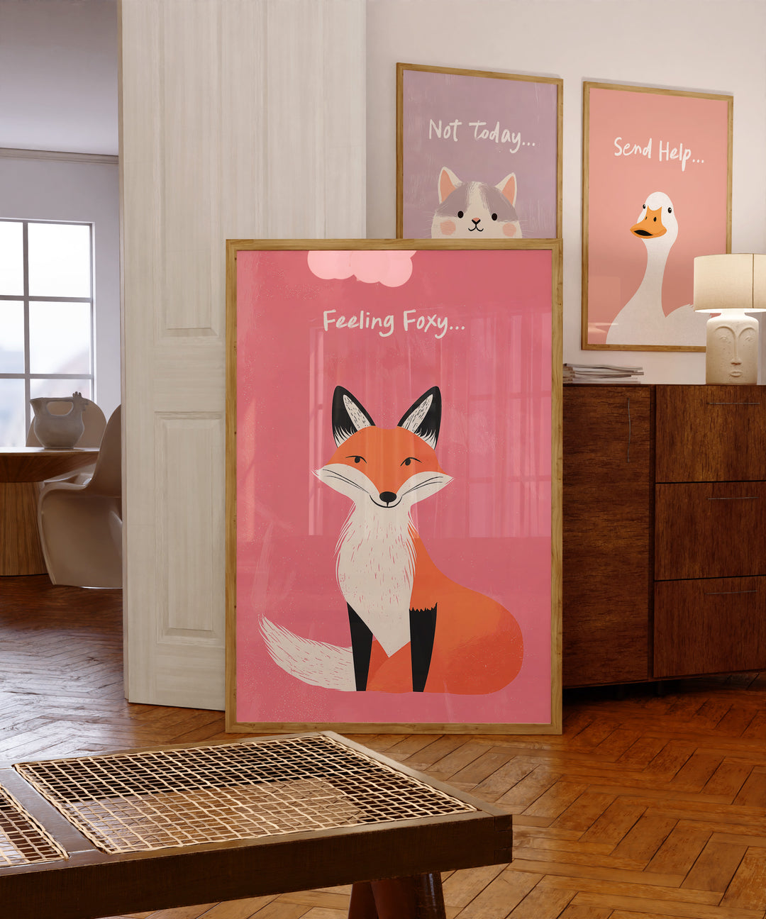 Trio Wall Art Cute Animal Quote Prints.gallery wall,timber border