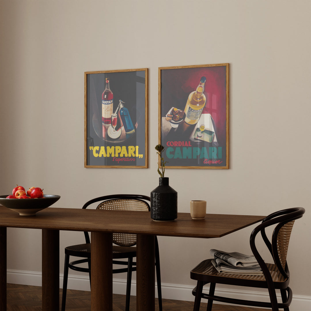 Bitter Campari Kitchen Pair Wall Art,dining room,timber border