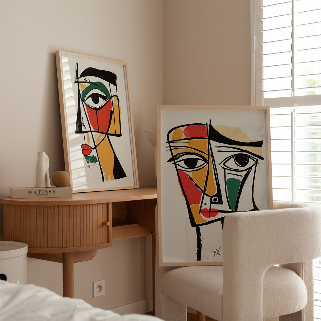 Geometric Portraits Pair Wall Art,livingrom, black border