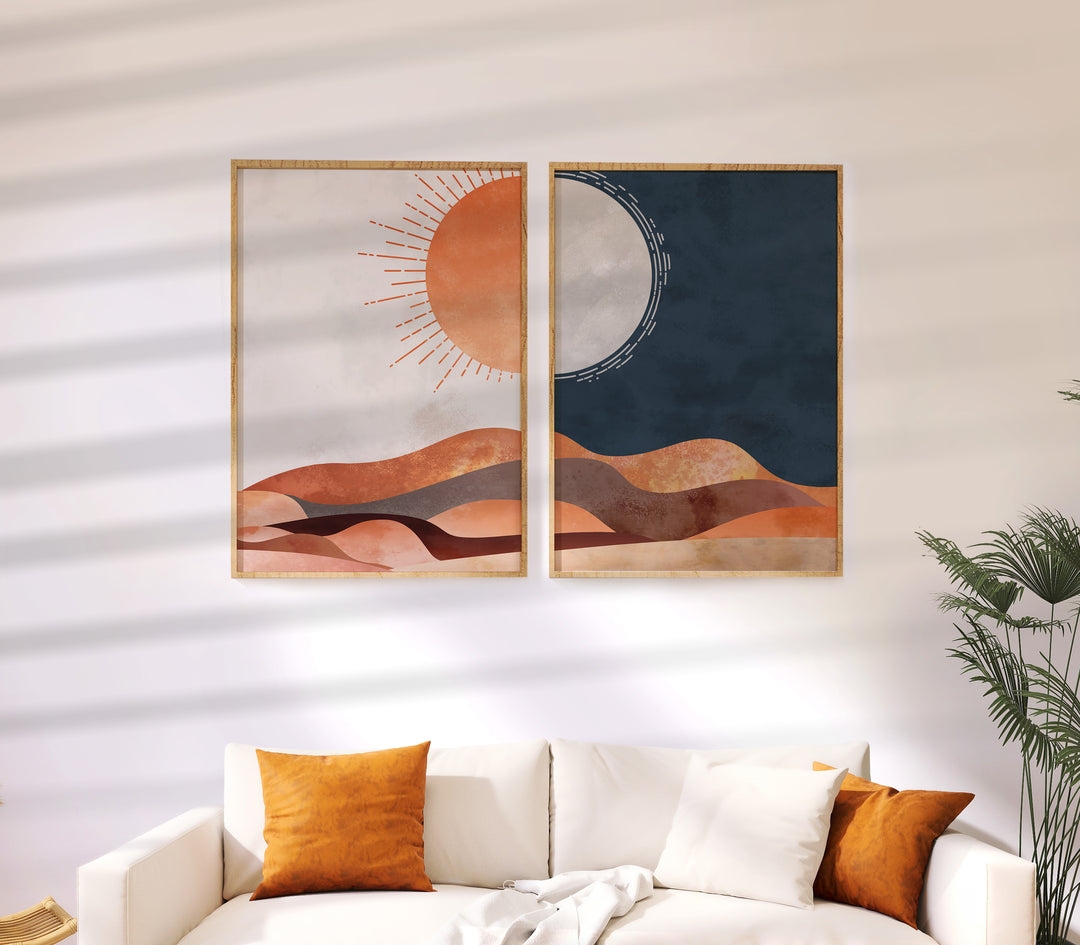 Desert Moon Set of 2 Prints,living room,timber border