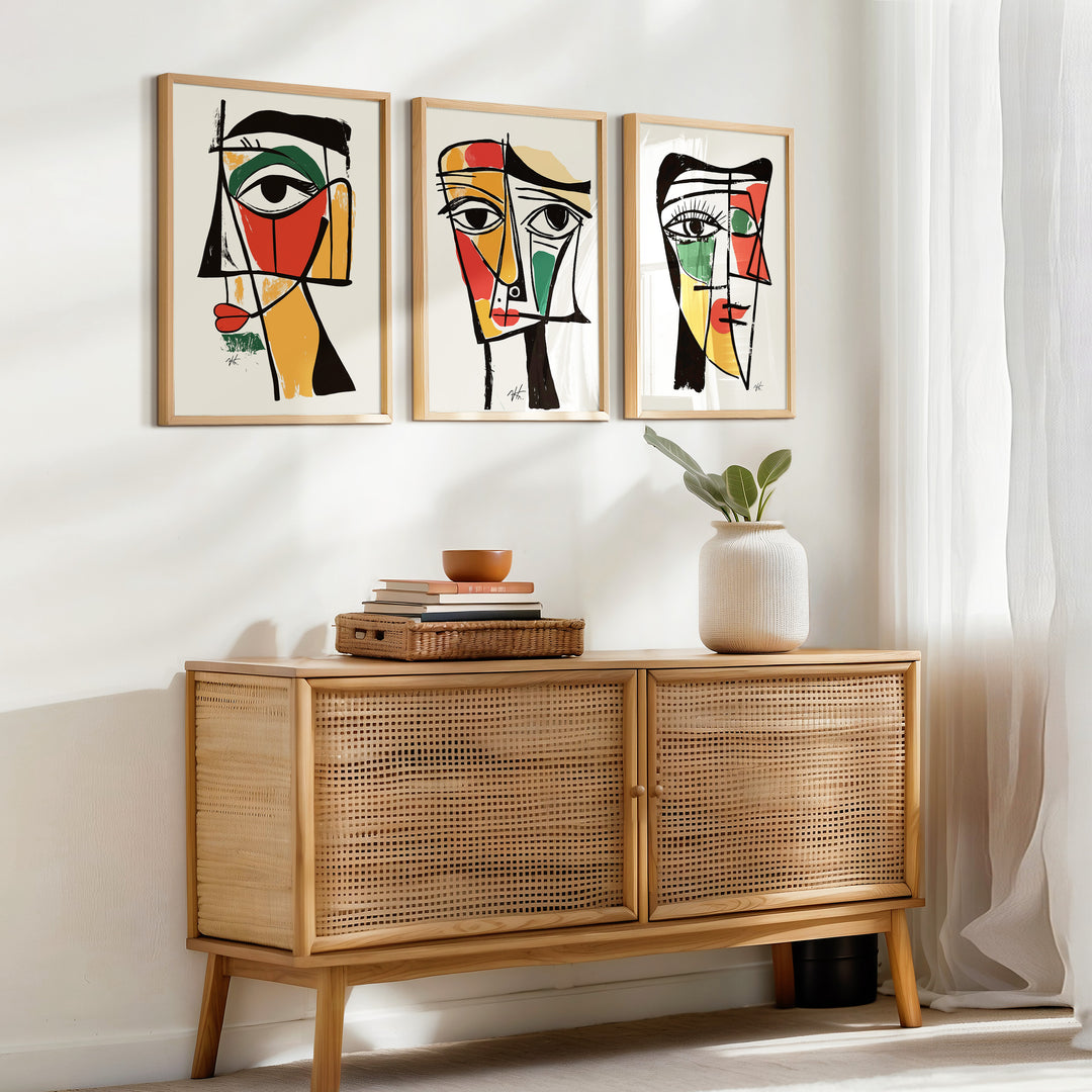 Geometric Portraits Set of 3,gallery wall,timber border