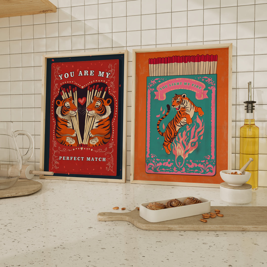 Matchbox Retro Series Pair Tiger,Kitchen,Timber border