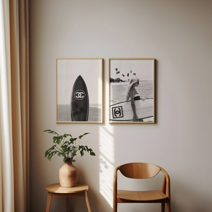 Set of 2 Chanel Poster Beach Photograph Wall Art,gallery wall,timber border