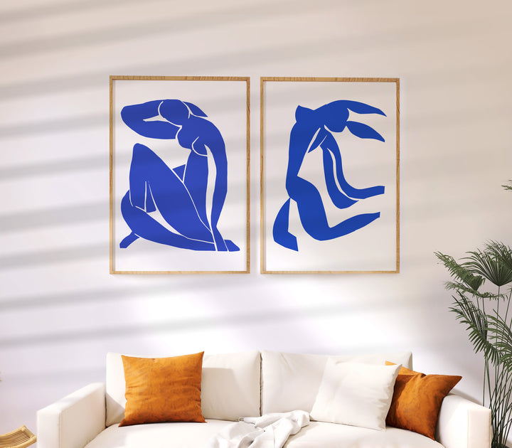 Henri Matisse Blue Papiers Decoupes Pair,gallery wall,living room, timber border