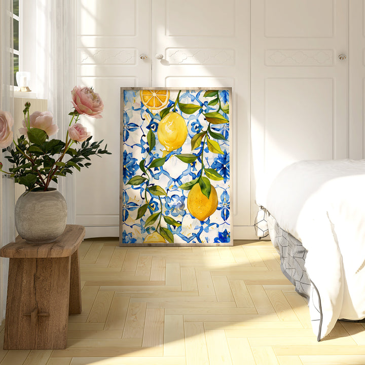 Sorrento Art Lemon Pattern Artwork,bedroom,timber border