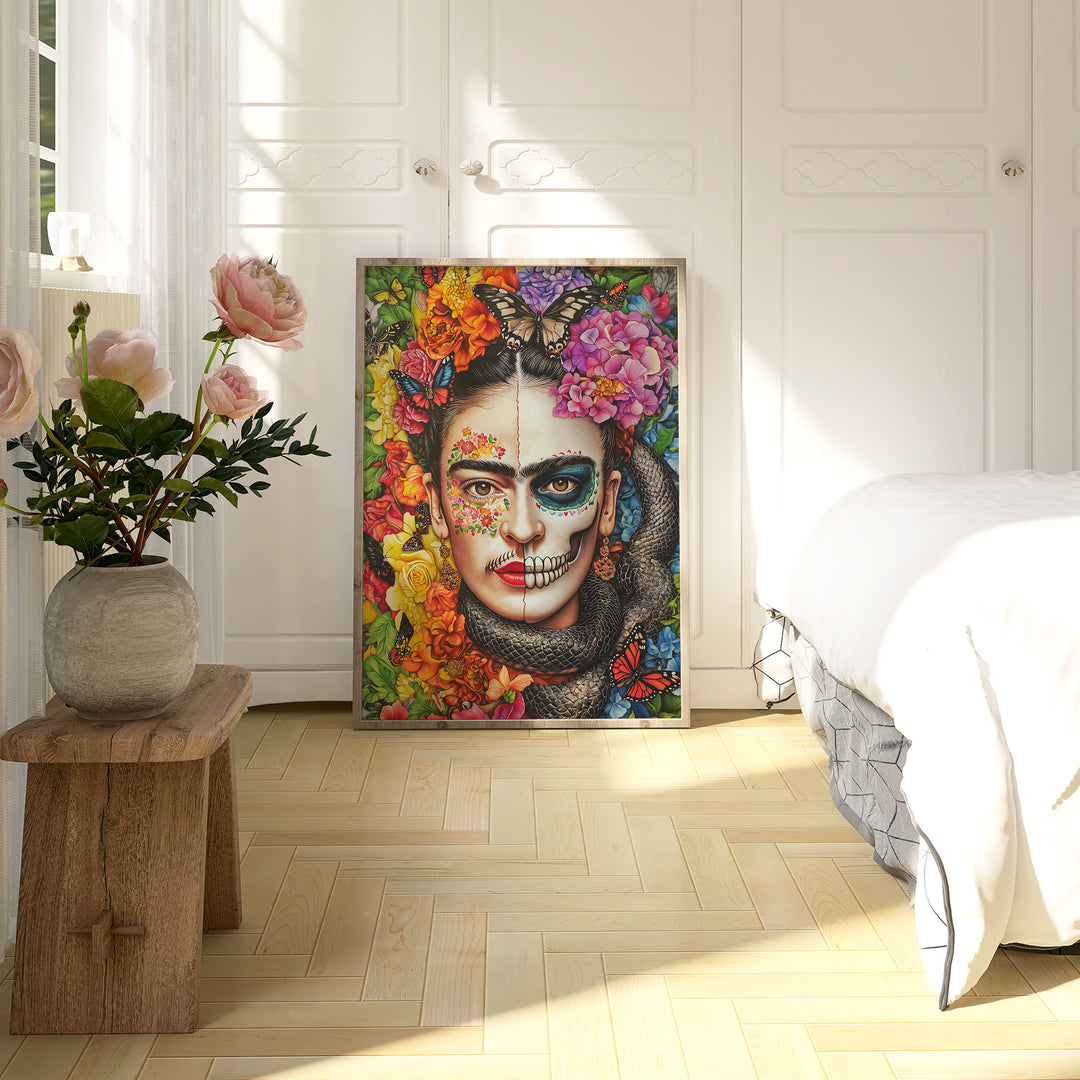 Day of the Dead Frida Kahlo Wall Art,gallery wall,timber border