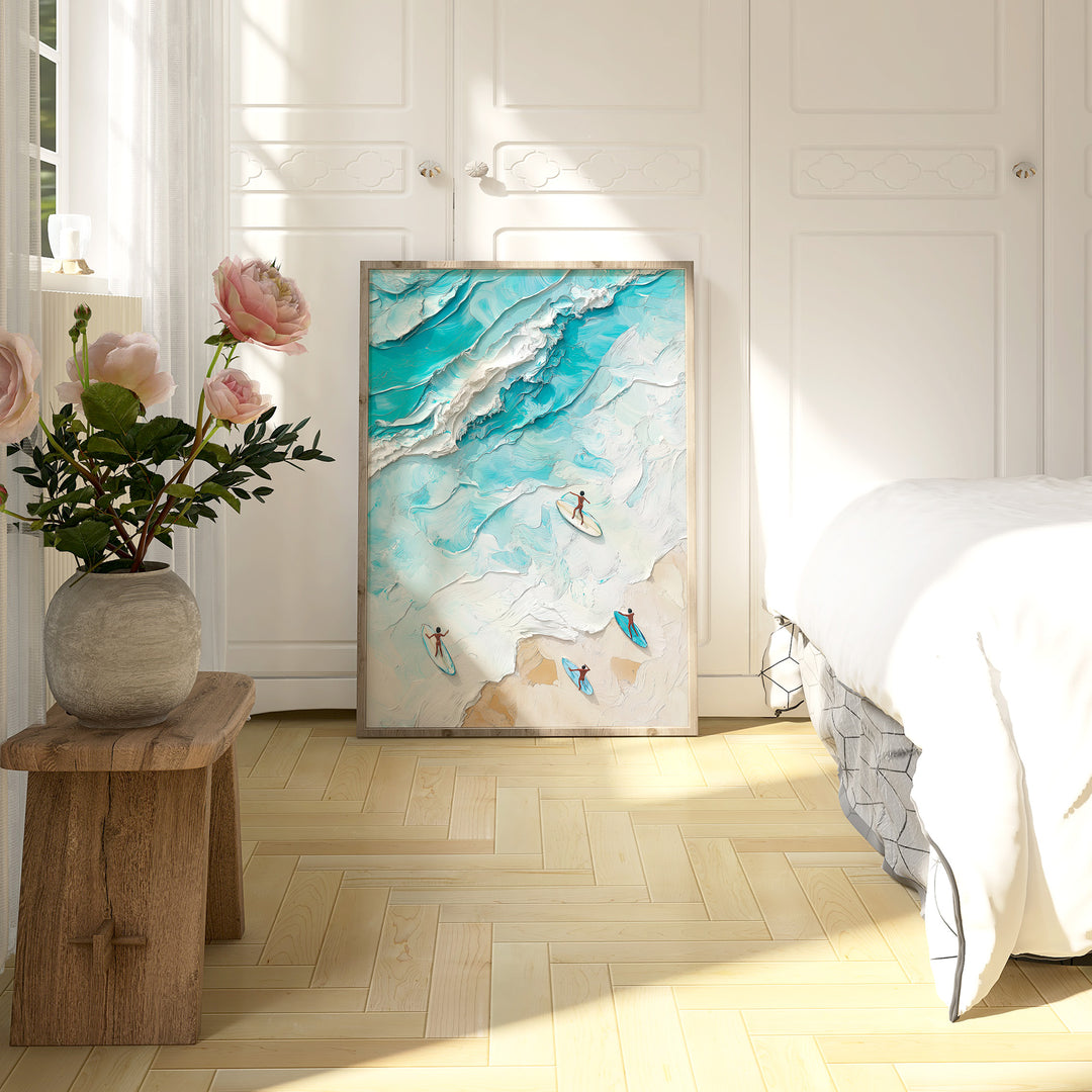 Surfing Beach Textured Effect Art,bedroom,timber border