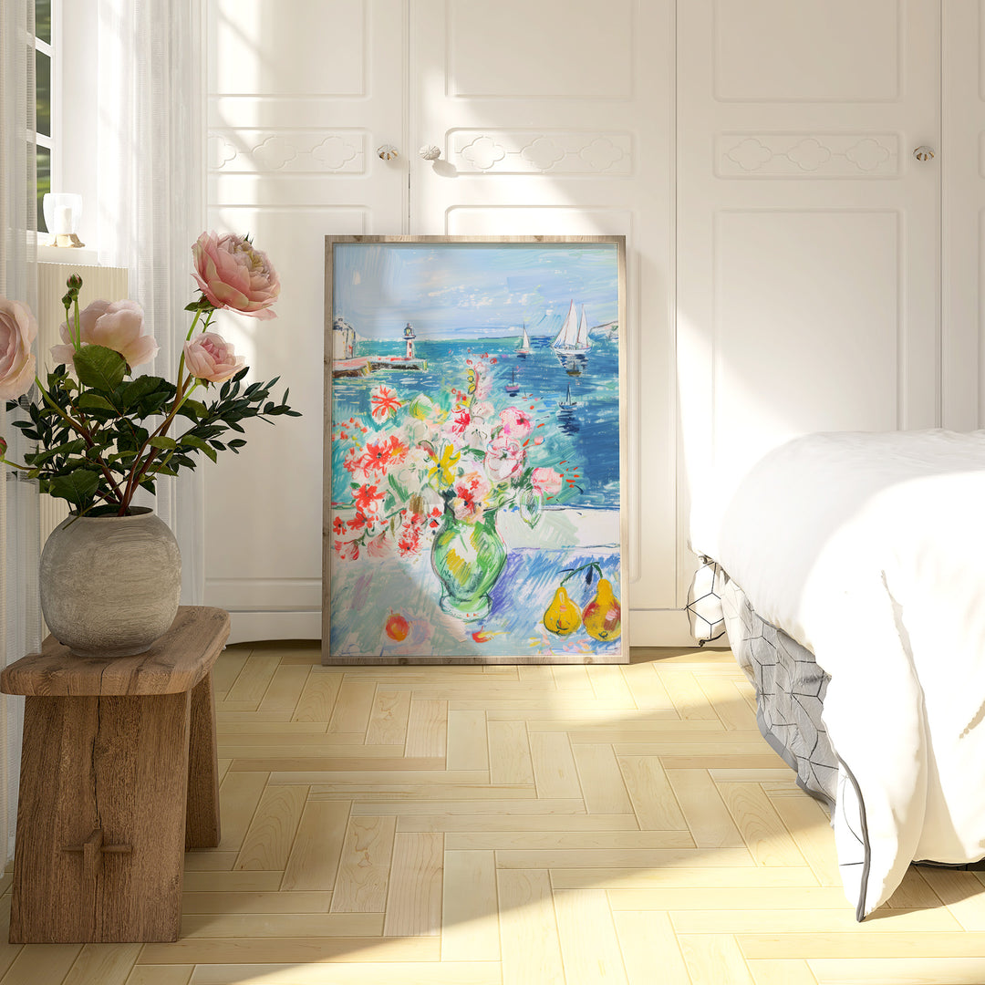 Flower View Ocean Wall Painting,gallery wall,bed room,timber border