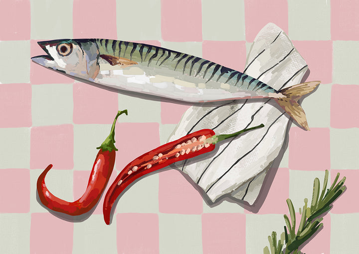 Chilli Fish Illustration Print,frame