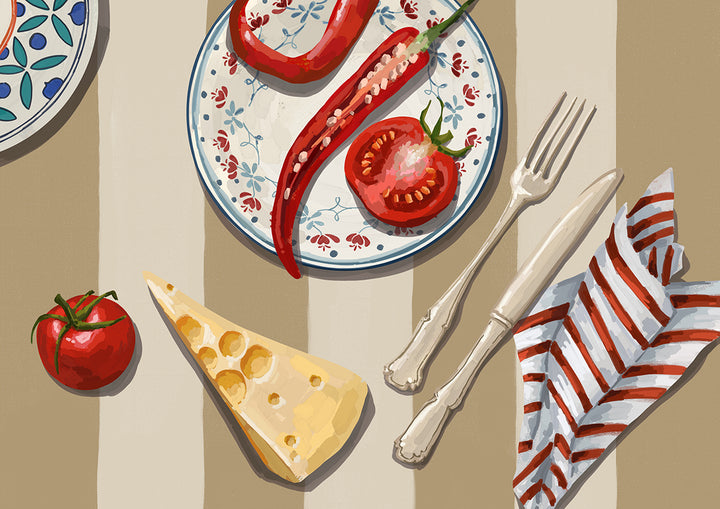 Chilli Tomato Cheese Lunch Print,frame