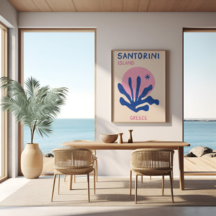 Santorini Isaland Greece Print,livingroom ,timber border