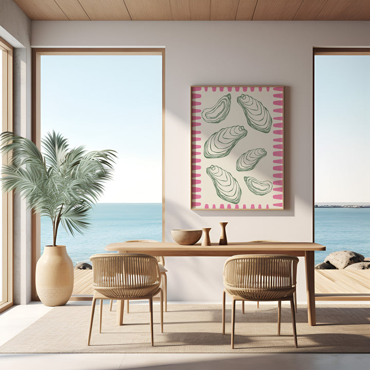 Oyster Coastal Wall Print,dining room,timber border