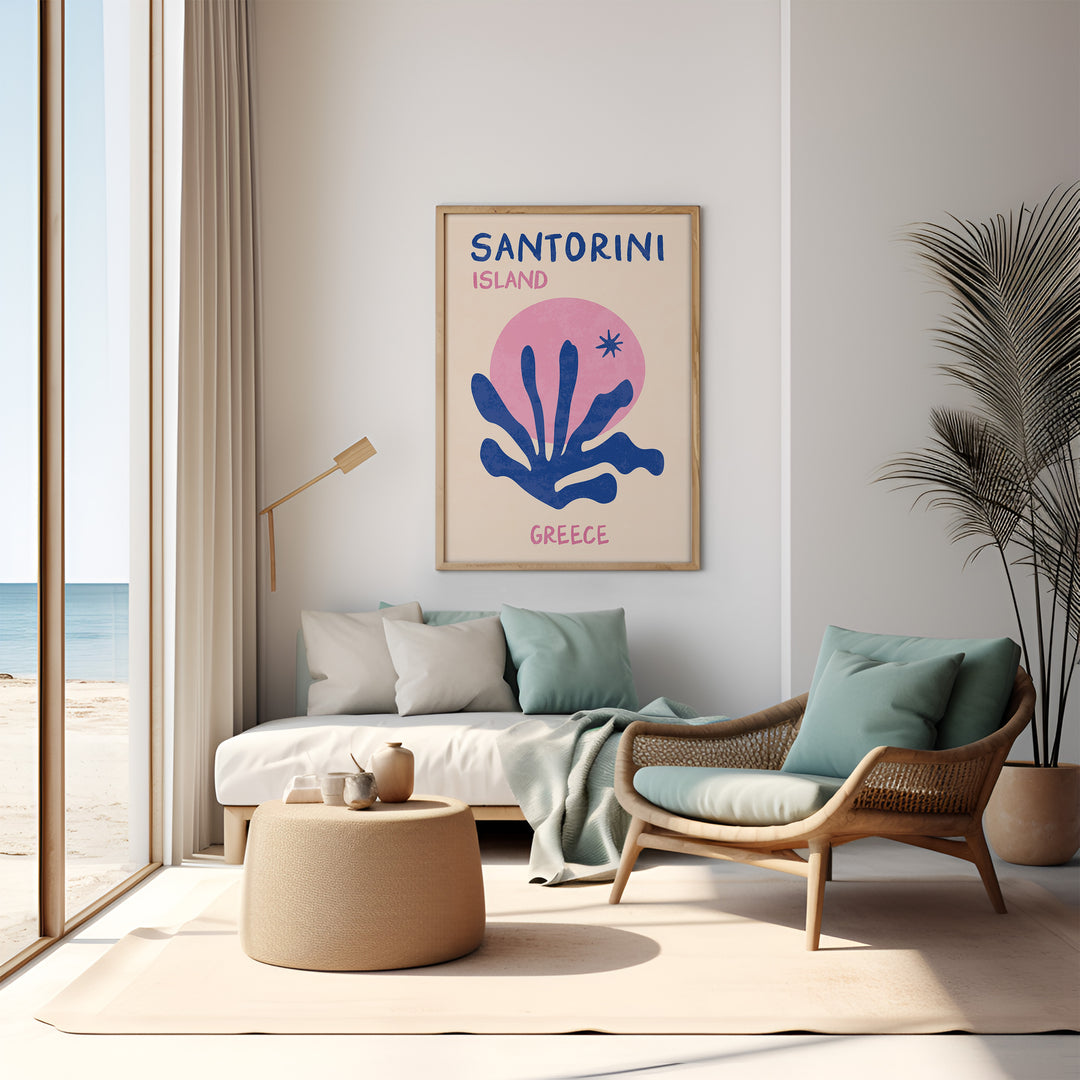 Santorini Isaland Greece Print,livingroom ,timber border