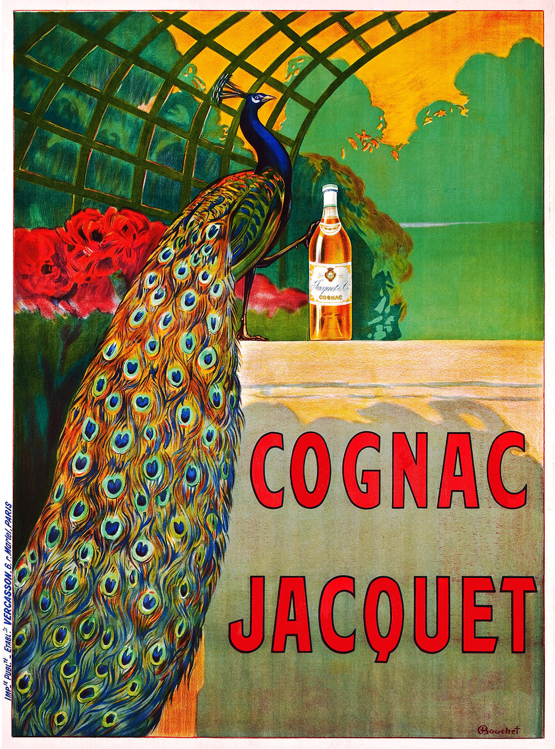 Cognac Jacquet Peacock Vintage Advertising Print,frame