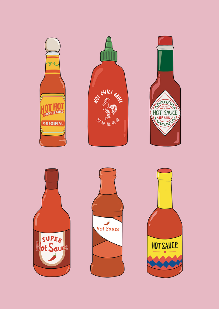 Collection of Hot Sauces Art by Lucia Sankovic,frame