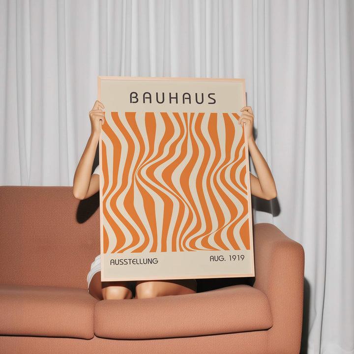 bauhaus orange wall art print download poster holding up large poster digital download