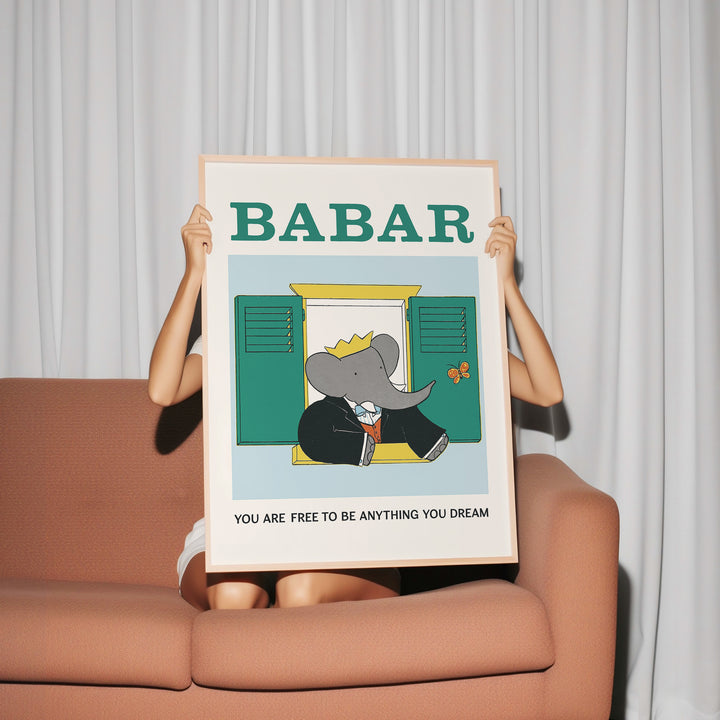 Babar Free to be Anything Kids Print,house,room,living room,timber border