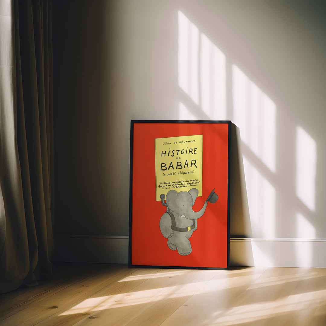 Babar Journey Red Kids Print,gallery,timber border