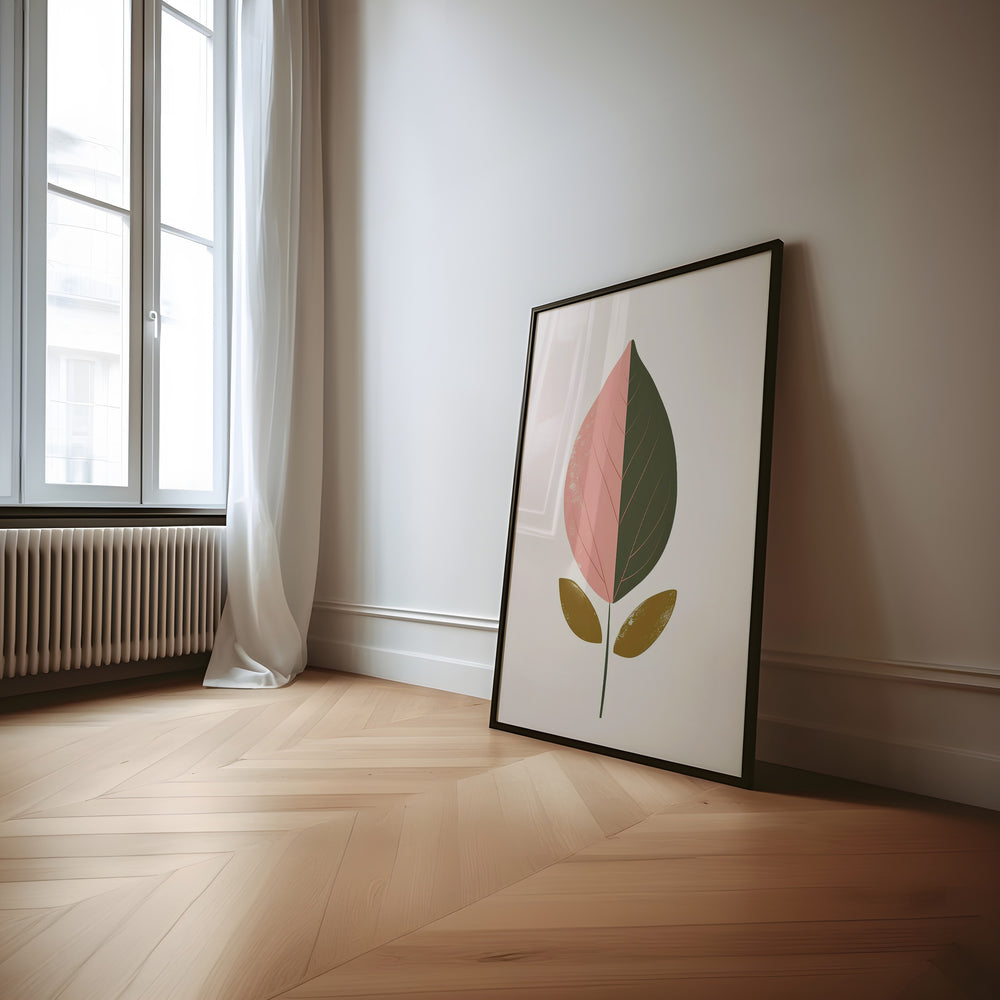 Pink Abstract Leaf Wall Print,hallway,timber border