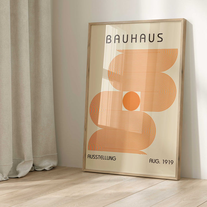 bauhaus orange wall art circle meets lines print download artwork for study large print