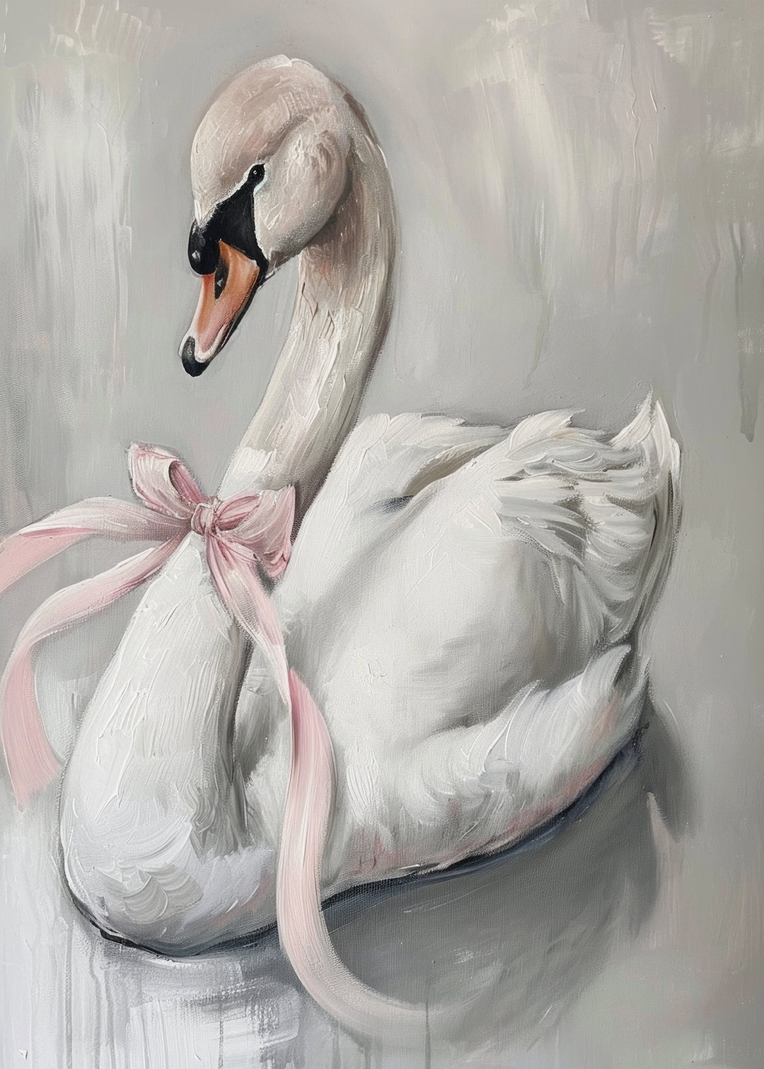 Elegant Swan Kids Oil Painting Illustration,frame