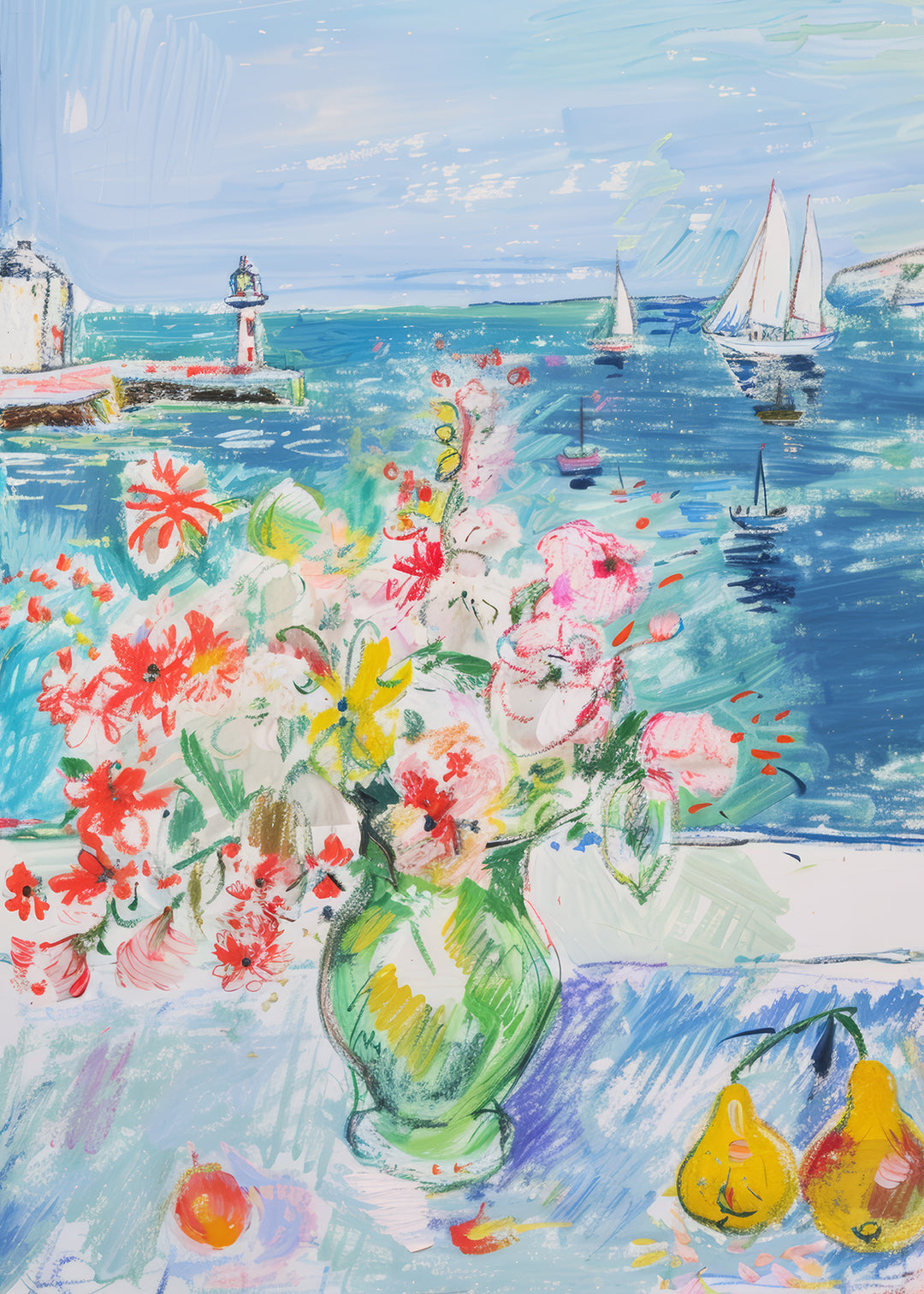 Flower View Ocean Wall Painting,frame