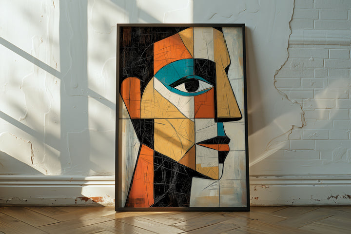 Cerulean Thought Cubism Artwork,gallery wall,timber border