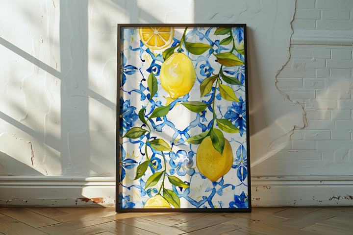 Sorrento Art Lemon Pattern Artwork,gallery wall,timber border