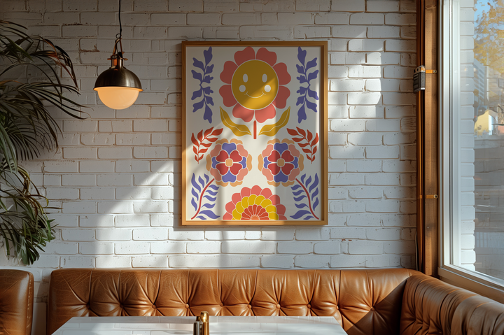 Happy Retro Flowers Artwork,livingroom,timber border