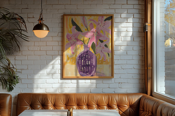 Pink Flowers Art Painting,living room,timber border