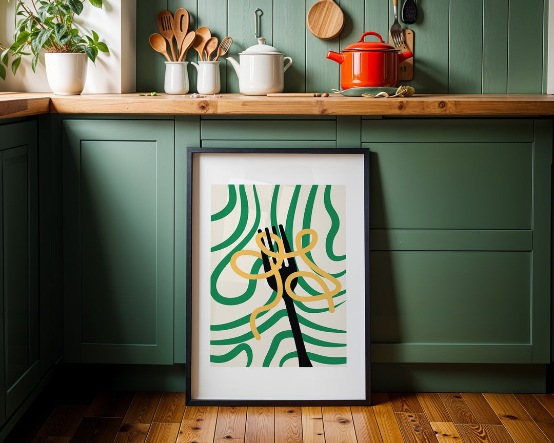 Green Pasta Abstract Fork,kitchen,black border