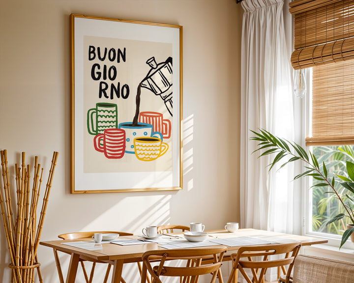 Buongiorno Bialetti Coffee Kitchen Print,dining room,timber border