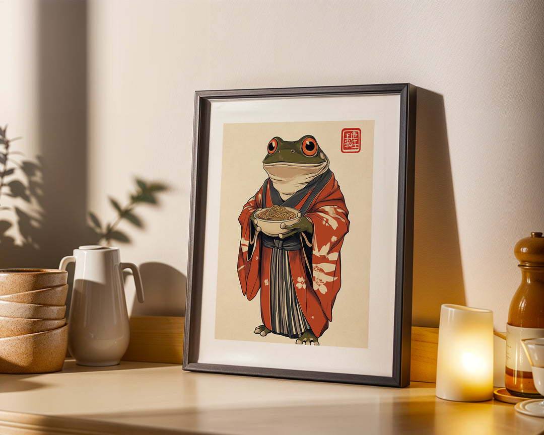 Japanese Samurai Ramen Bowl Frog Noodle ,gallery wall,black border