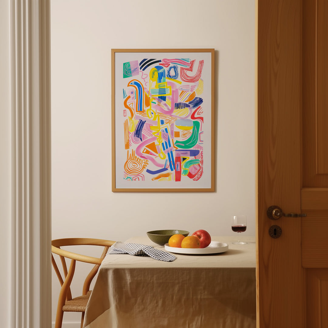 Ensemble of Colour Abstract Wall Art,diningroom,timber border