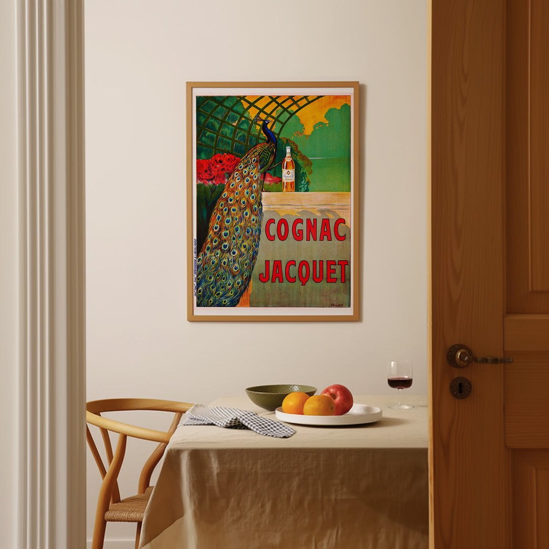 Cognac Jacquet Peacock Vintage Advertising Print ,dining room,timber border