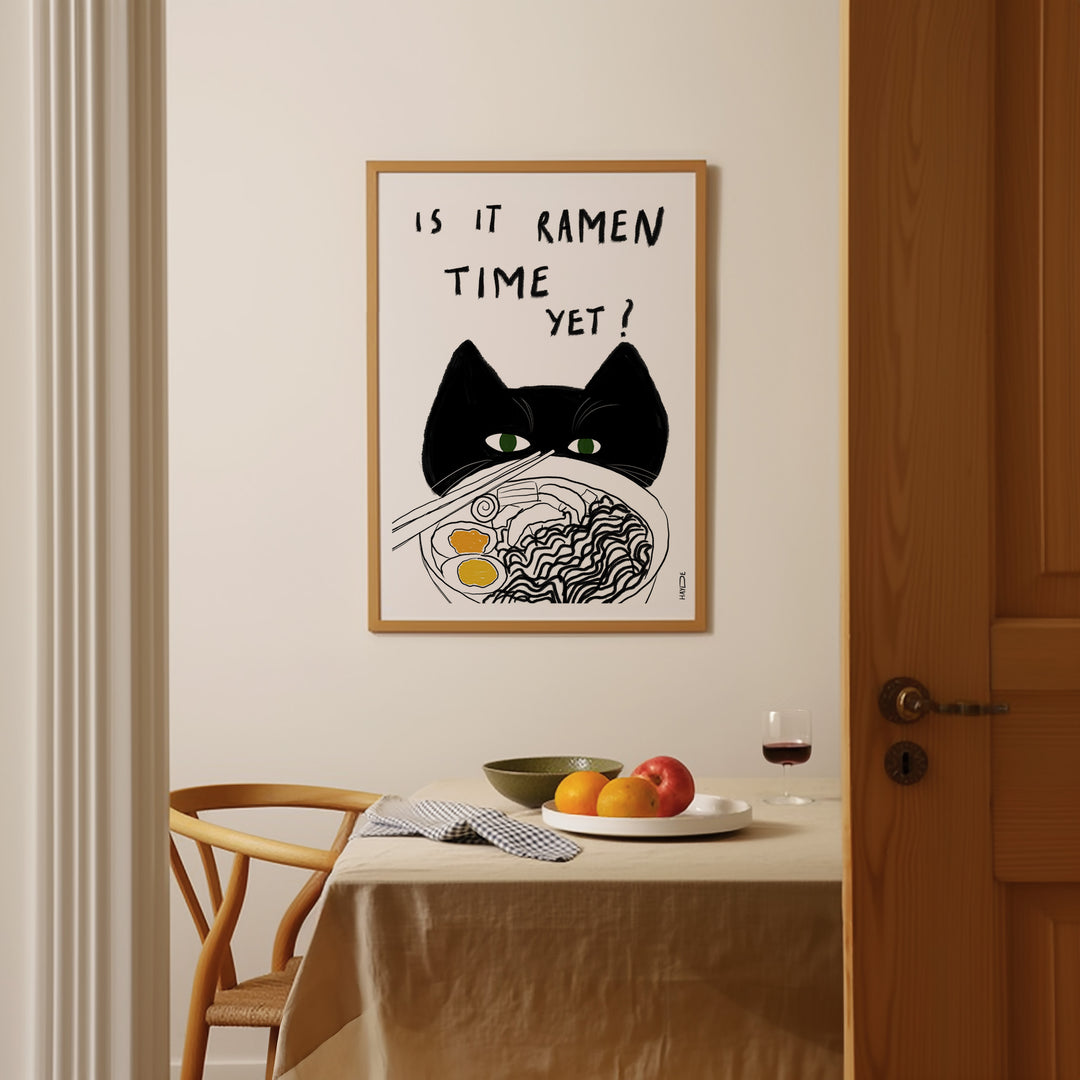 Cat Ramen Time Yet by Hayde Nizard,dining room,timber border