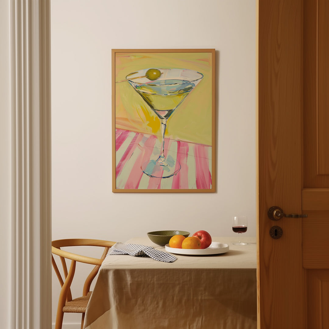 Martini Olive Pink Table Wall Art Painting,kitchen,timber border