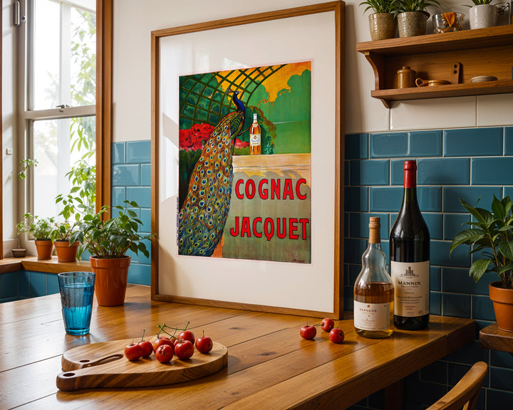 Cognac Jacquet Peacock Vintage Advertising Print ,kitchen,timber border