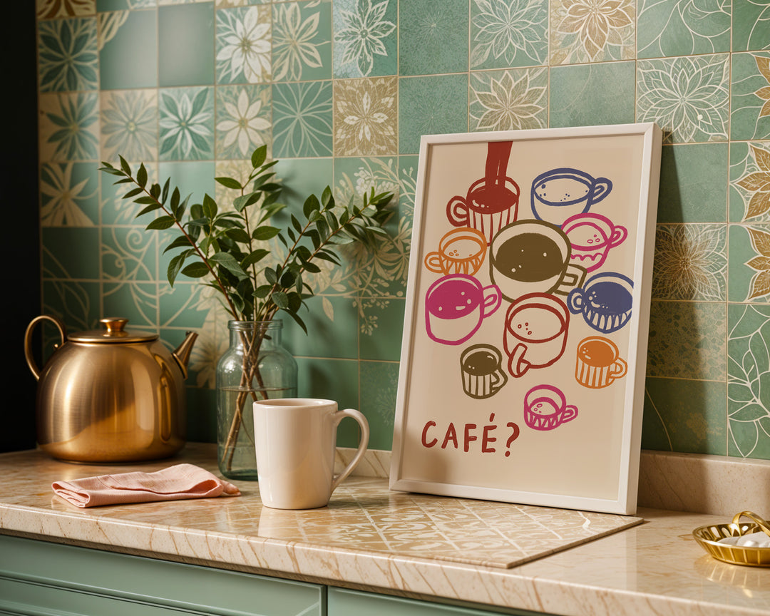 More Cafe Pouring Drink Cafe Print,kitchen,timber border